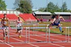 Oliver Whelans (Chester le Street) winning the under-17s 100 metres hurdles.